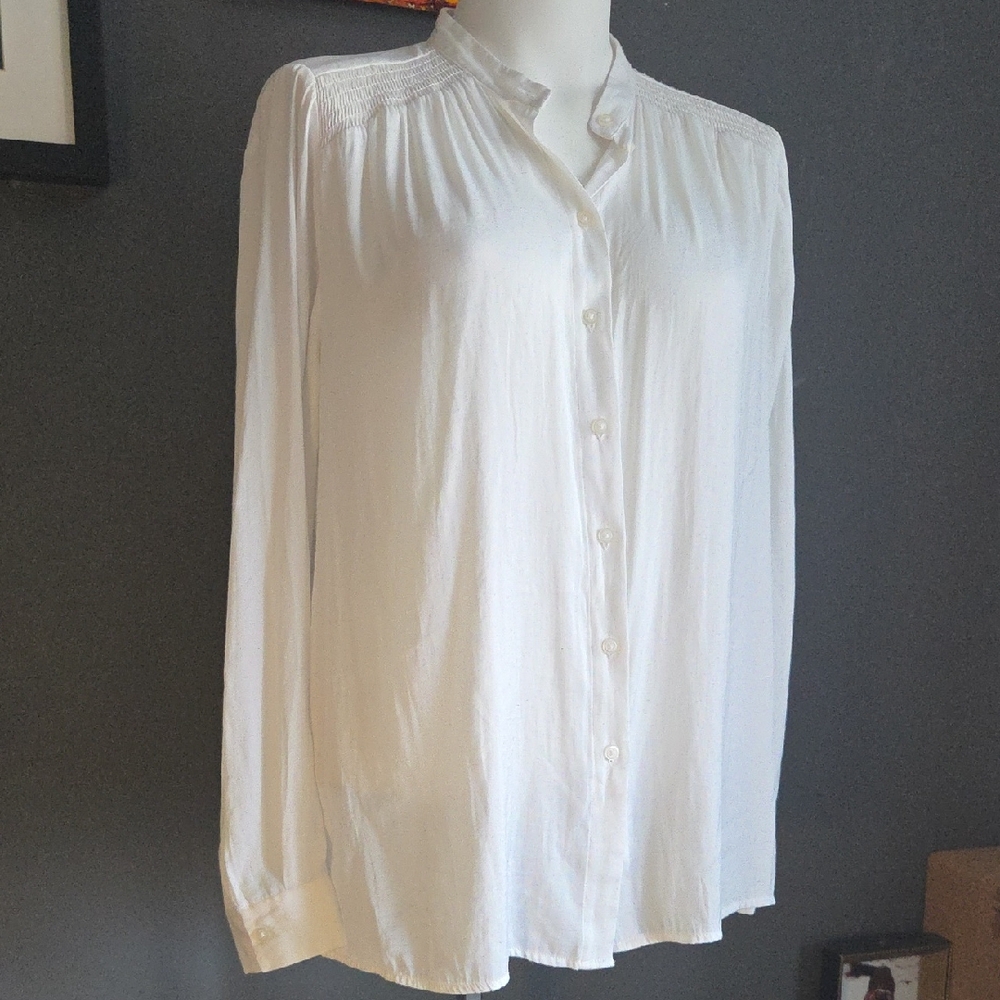 Joe Fresh White Button Up Silky Polyester Shirt
